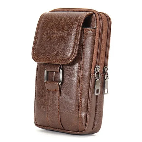 Riñonera Deportiva Impermeable de Piel Sintética - Bolsa Multibolsillos para Hombre