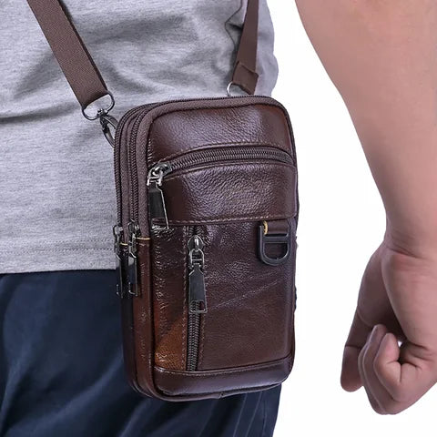 Riñonera Deportiva Retro Impermeable de Cuero para Hombre
