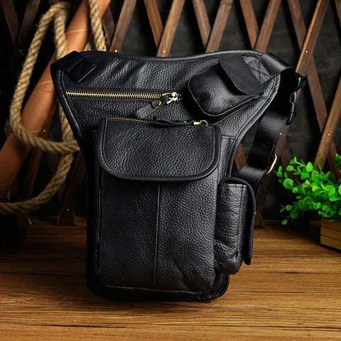 Riñonera Deportiva de Cuero Encerado Vintage para Hombre - Bolsa de Cintura Multifuncional