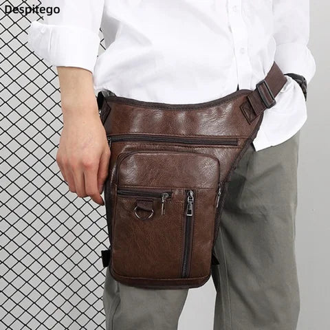 Riñonera Deportiva Hombre Cuero Sintético Impermeable Multibolsillos Gran Capacidad
