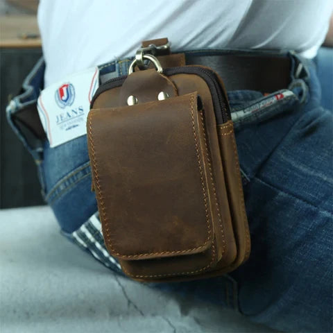 Riñonera Deportiva de Cuero Genuino - Bolsa para Teléfono y Cartera Vintage