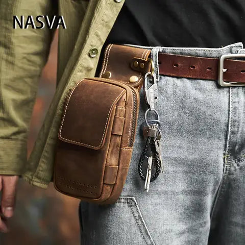 Riñonera Deportiva de Cuero Genuino con Hebilla - Bolsa de Cintura para Hombre