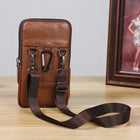Riñonera Deportiva de Cuero Marrón Grande para Hombre - Bolso Cruzado y Cinturón