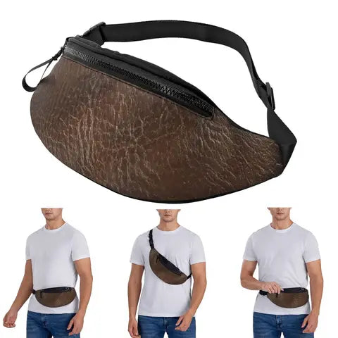 Riñonera Deportiva de Cuero Marrón Oscuro para Hombre y Mujer