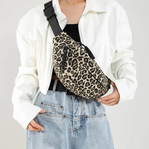 Riñonera Deportiva con Estampado Leopardo - Bolsa de Cintura y Pecho de Lona de Alta Calidad