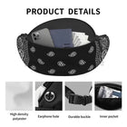 Riñonera Deportiva Unisex Negra con Estampado Paisley - Ajustable y Versátil