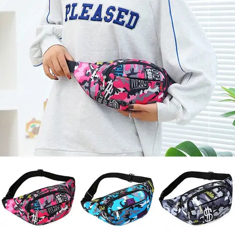 Riñonera Deportiva Impermeable con Estampado Floral - Bolsa de Cintura Oxford Grande