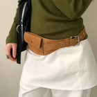 Riñonera Deportiva Mujer: Bolso Cintura Ancha Cuero Sintético Retro Coreano