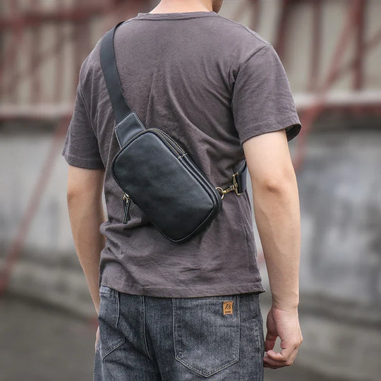 Riñonera de Cuero Genuino para Hombre - Bolso Bandolera Pequeño de Moda