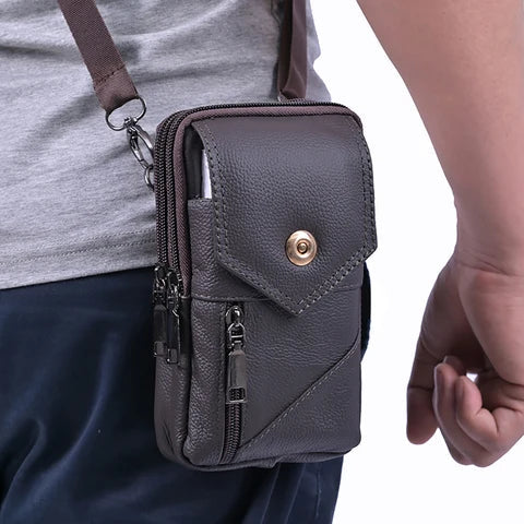 Riñonera Deportiva Hombre Impermeable Cuero Vintage - Bolso Bandolera Ligero para Viajes