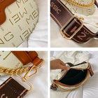 Riñonera Deportiva Mujer: Bolso Cintura Cuero Sintético con Estampado de Letras y Cadena