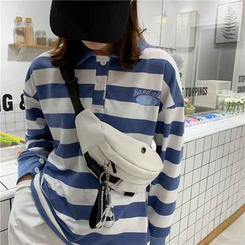 Riñonera Deportiva Estilo Harajuku - Negra y Blanca