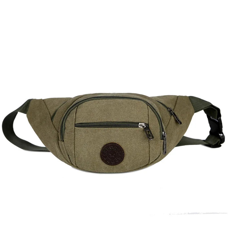 Riñonera Hombre de Lona Grande - Bolso Bandolera Casual para Uso Diario