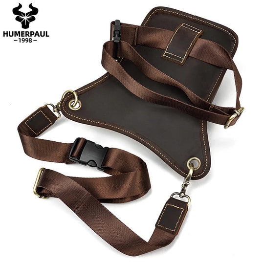 Riñonera de Cuero Genuino para Hombre con Múltiples Bolsillos - Bolsa de Cadera para Moto, Viaje y Aire Libre