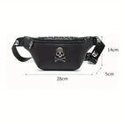 Riñonera Deportiva Grande de Cuero con Calavera - Bolsa de Cintura para Hombre