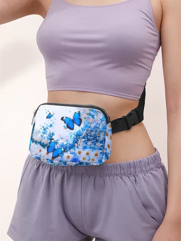 Riñonera Deportiva Ajustable con Estampado de Mariposa - Bolsa de Cintura para Correr