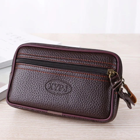Riñonera Deportiva de Cuero Negro con 3 Compartimentos para Tarjetas