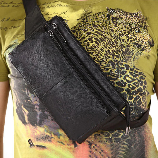 Riñonera de Cuero Genuino para Hombre - Bolso Bandolera de Viaje Elegante