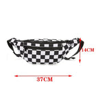 Riñonera Deportiva para Mujer - Bolsa Cruzada de Lona con Estampado Cuadros, Estilo Hip Hop, Porta Celular