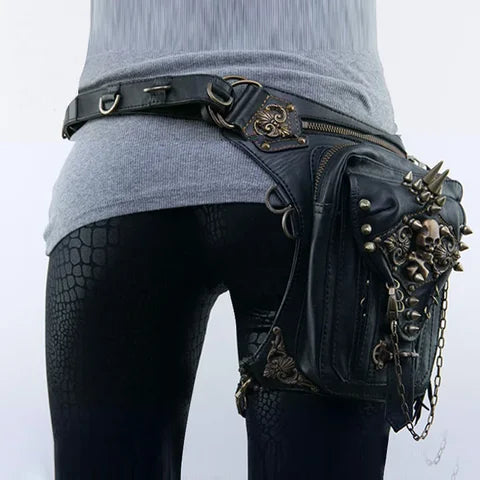 Riñonera Deportiva Vintage Retro Medieval de Cuero - Estilo Steampunk y Gótico para Moto