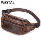 Riñonera Deportiva de Cuero Genuino - WESTAL Original Multibolsillos
