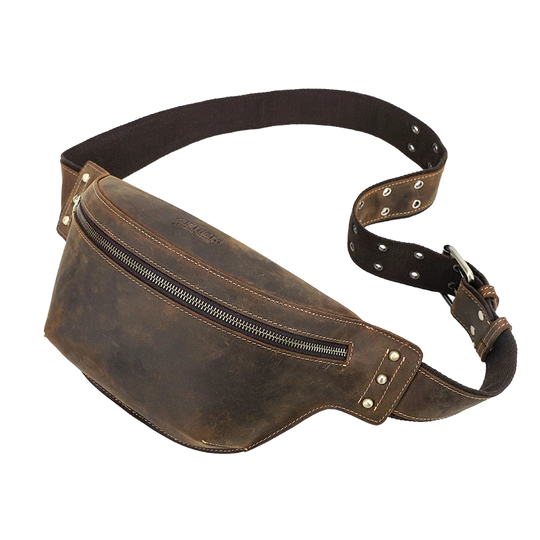 Riñonera de Viaje para Hombre de Cuero Genuino - Bolso Bandolera Crazy Horse para iPad Mini