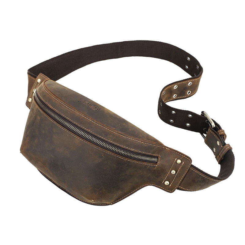 Riñonera de Viaje para Hombre de Cuero Genuino - Bolso Bandolera Crazy Horse para iPad Mini