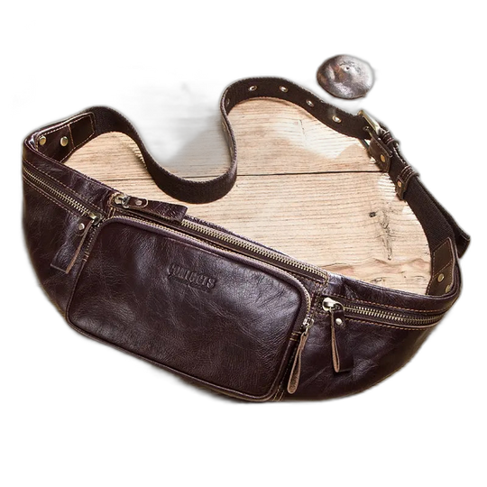 Riñonera de Cuero para Hombre - Bolso de Cintura Casual Viaje, Teléfono y Tarjetas