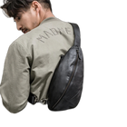 Riñonera de Cuero Genuino para Hombre - Bolso Bandolera Pequeño Cruzado Negro