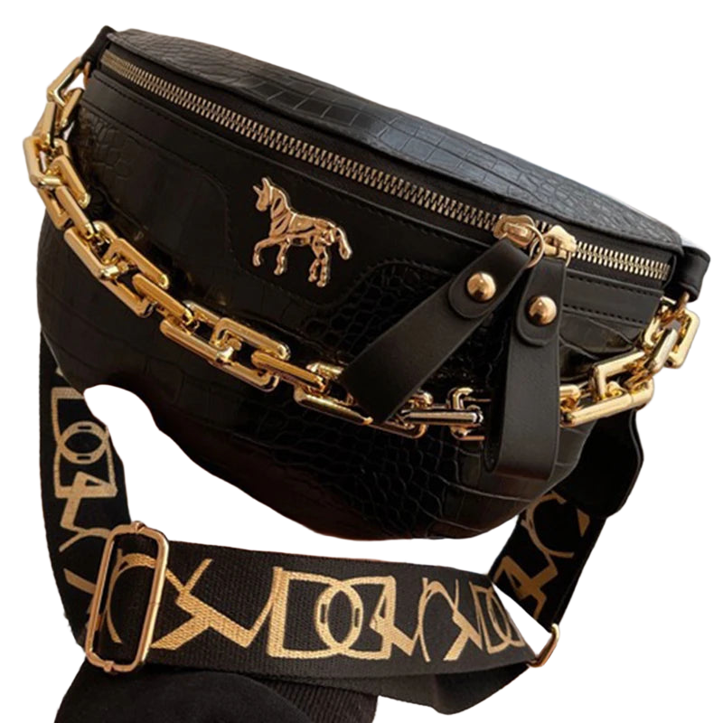 Riñonera Deportiva de Moda con Detalles Dorados y Textura Cocodrilo