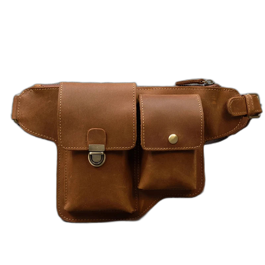 Riñonera de Cuero Genuino para Hombre - Bolso Cinturón Multifuncional con Compartimentos para Cigarrillos, Teléfono y Cartera