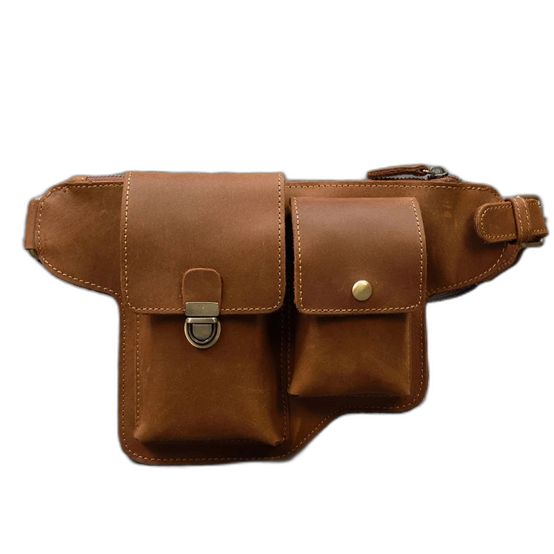 Riñonera de Cuero Genuino para Hombre - Bolso Cinturón Multifuncional con Compartimentos para Cigarrillos, Teléfono y Cartera
