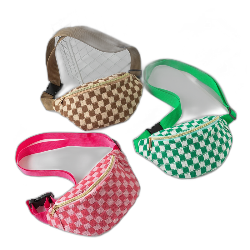 Riñonera Deportiva de Viaje con Estampado de Cuadros - Bolsa Ajustable y Portátil