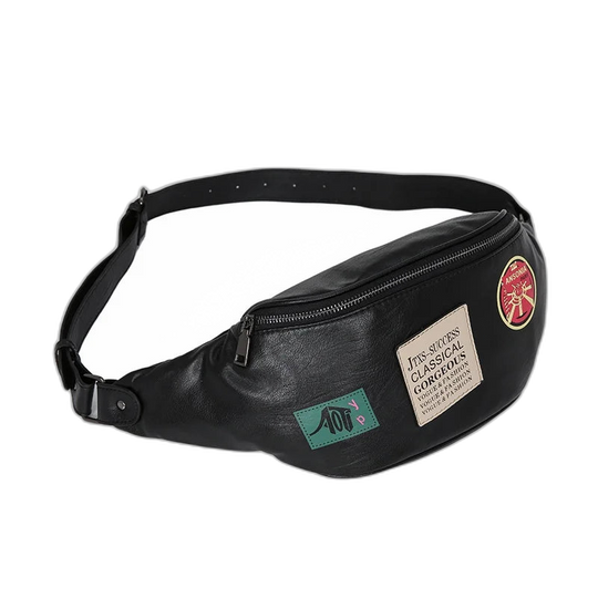 Riñonera de Cuero para Hombre - Bolso Bandolera Cruzado con Patrón de Insignia