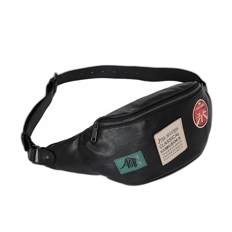 Riñonera de Cuero para Hombre - Bolso Bandolera Cruzado con Patrón de Insignia