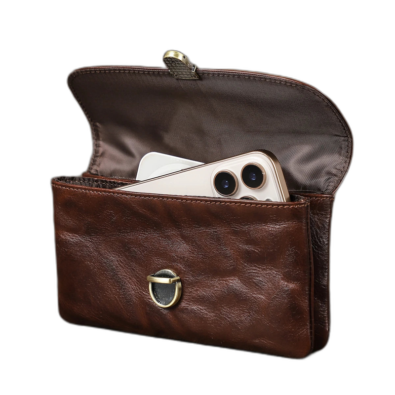 Riñonera de Cuero Genuino para Hombre - Bolsa de Cintura con Compartimento para iPhone 16 Pro Max