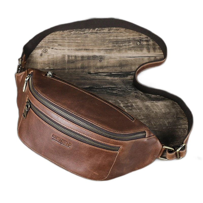 Riñonera de Viaje para Hombre de Cuero Genuino - Bolso Bandolera Multifuncional