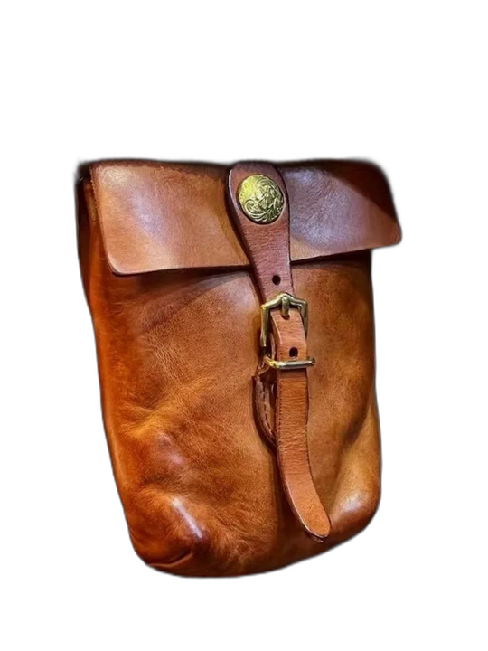Riñonera de Cuero Genuino para Hombre - Bolso Pequeño Vertical Vintage con Solapa