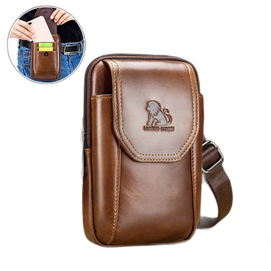 Riñonera de Cuero Genuino para Hombre - Bolso de Cintura Auténtico con Ganchos