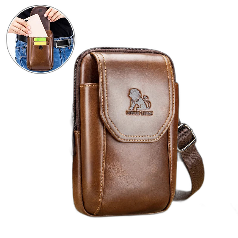 Riñonera de Cuero Genuino para Hombre - Bolso de Cintura Auténtico con Ganchos