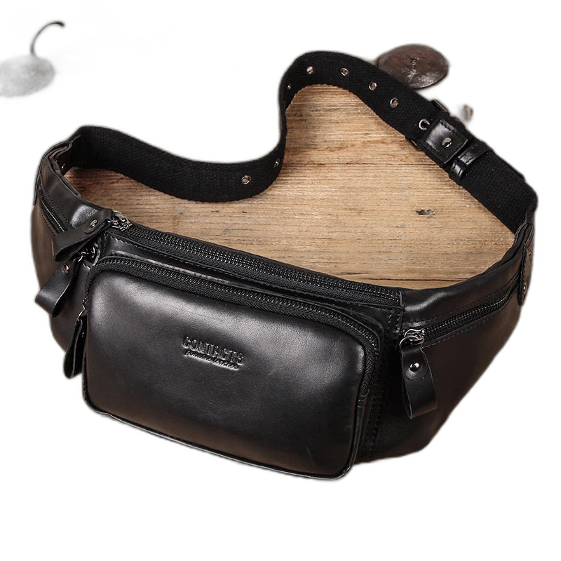 Riñonera de Cuero Genuino para Hombre - Bolso Pecho Pequeño para Viaje y Cartera para Tarjetas y Celular