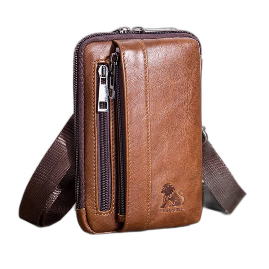 Riñonera de Cuero Genuino para Hombre - Bolso Multifuncional con Gancho para Cinturón