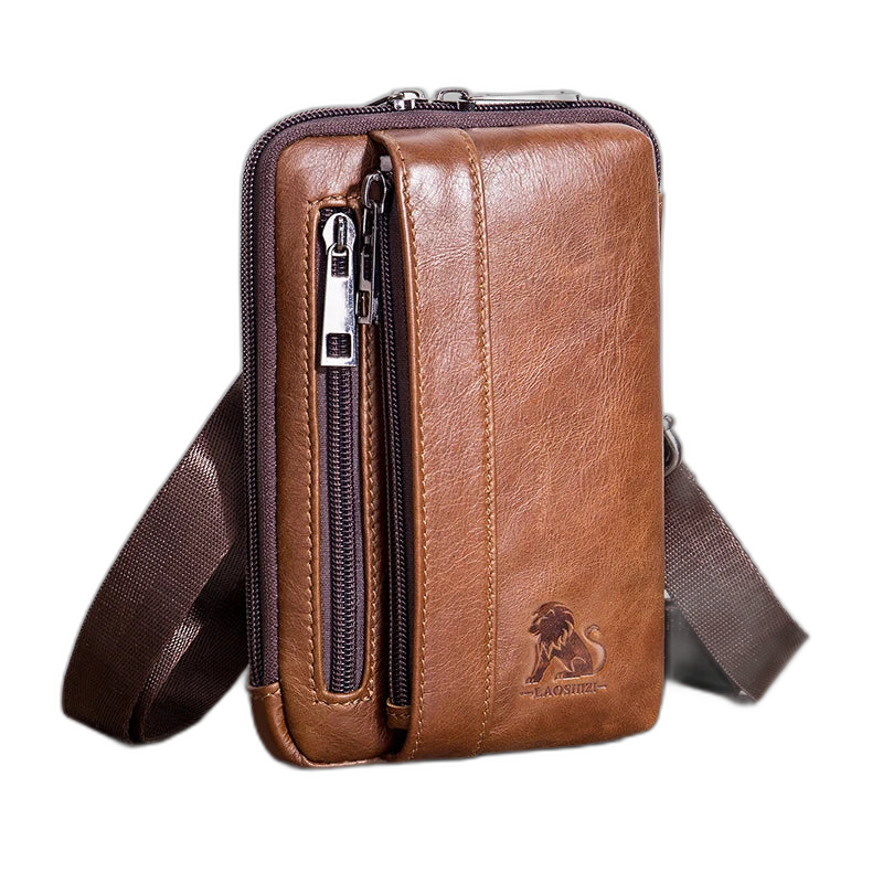 Riñonera de Cuero Genuino para Hombre - Bolso Multifuncional con Gancho para Cinturón
