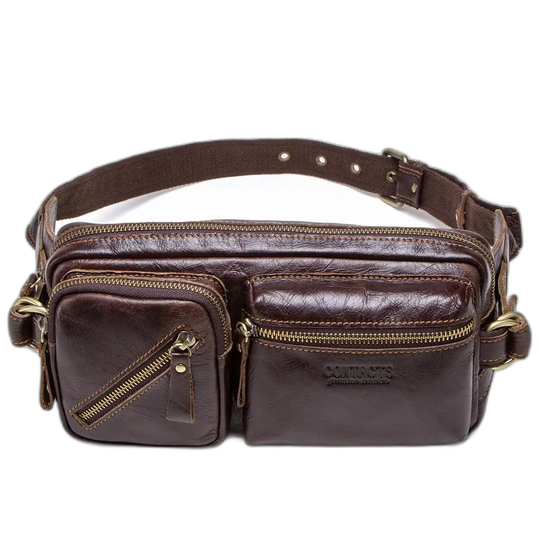 Riñonera de Cuero Genuino para Hombre - Bolsa de Cintura de Viaje Premium