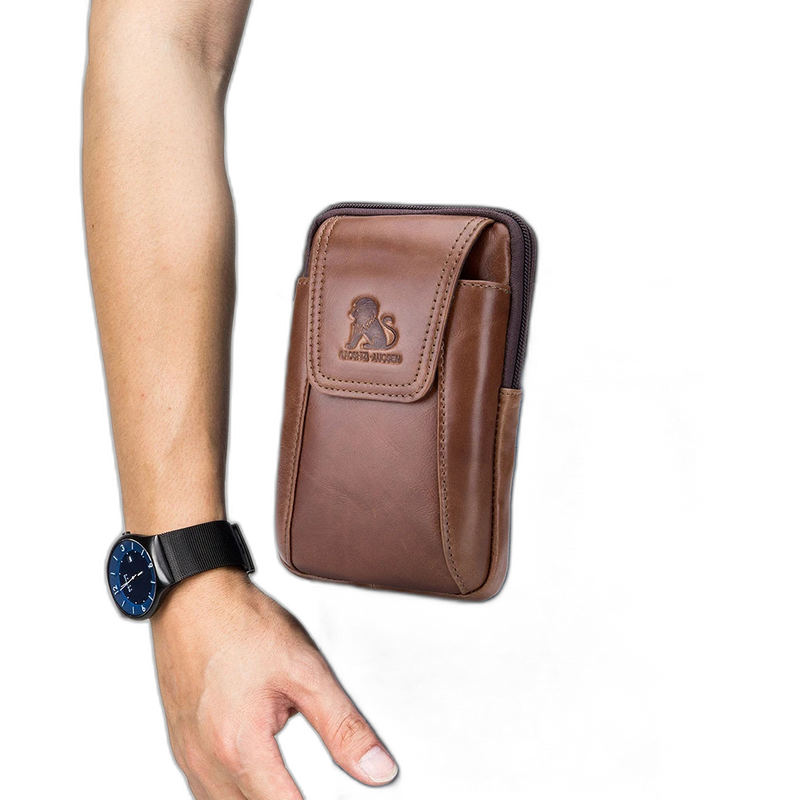 Riñonera de Cuero Genuino para Hombre - Bolso de Cintura Casual con Compartimento para Móvil