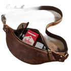 Riñonera de Cuero Genuino Crazy Horse para Hombre - Bolso Bandolera de Viaje con Compartimento para Móvil