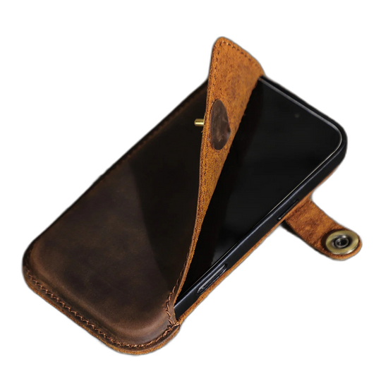 Riñonera de Cuero Genuino para Hombre - Bolsa para Teléfono 6.7" Hecha a Mano