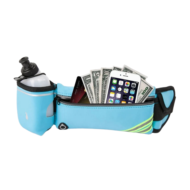 Riñonera Deportiva Impermeable con Botella y Funda para Móvil - Cinturón Running para Hombre y Mujer