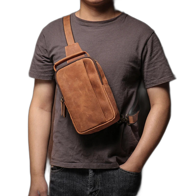 Riñonera de Cuero para Hombre - Bolso Bandolero Vintage de Piel Nobuk