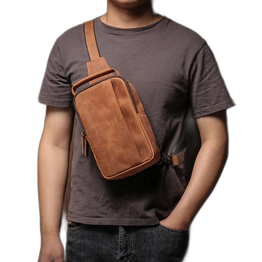 Riñonera de Cuero para Hombre - Bolso Bandolero Vintage de Piel Nobuk